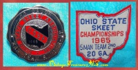 Image for Skeet Shooting “Ohio State Skeet Championships - 20 Gauge 5-Man Team” Vintage 1965 2nd Place & Runner-Up Awards Pin/Pinback & Patch Set <b><span style='color:red'>*****1st CLASS SHIPPING INCLUDED – DOMESTIC ORDERS ONLY!*****</span></b><span style='color:purple'>